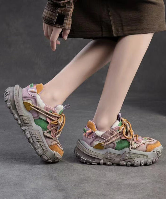 Fashion Yellow Suede Breathable Mesh Splicing Flat Feet Shoes