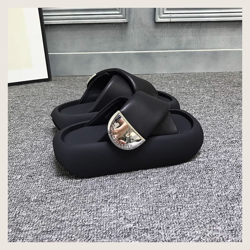 Cross Straps Thick Bottom Slippers