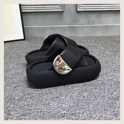 Cross Straps Thick Bottom Slippers