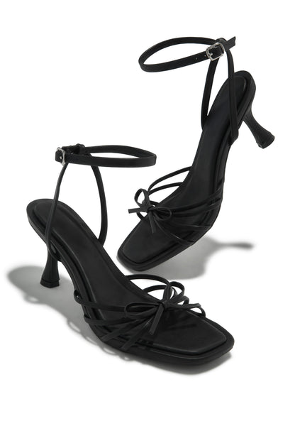 Denaya Ankle Strap Mid Heels - Black