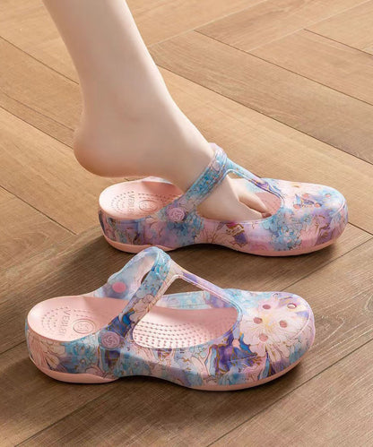 Comfortable Green Print Hollow Out Beach Slide Sandals