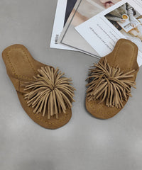New Comfy Pink Suede Tasseled Splicing Slide Sandals
