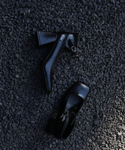 Chic Silver Buckle Strap Splicing Chunky Heel Shoes