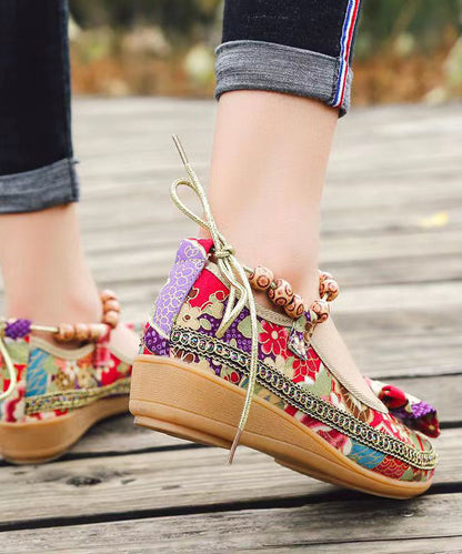 Black Bow Splicing Boho Wedge High Wedge Heels Shoes