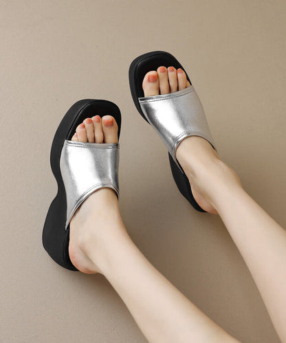 New Beige High Wedge Heels Slide Sandals Peep Toe