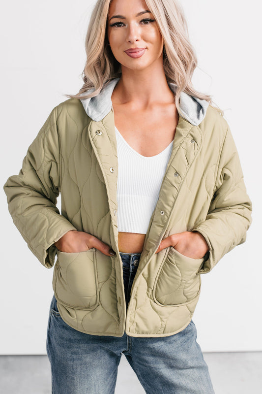 City Stitch Hooded Lightweight Quilted Jacket (Olive)