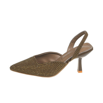 Crystal Pointed Toe Slingback Stiletto Sandals