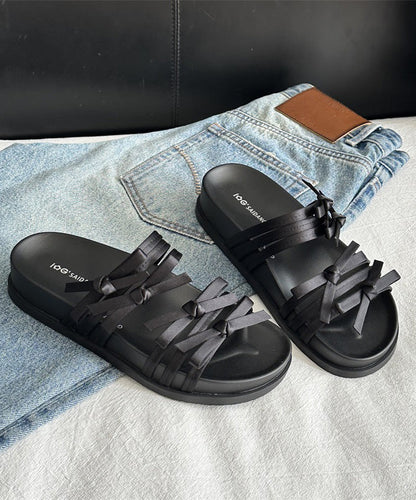 New Fashion Versatile Silver Bow Platform Slide Sandals