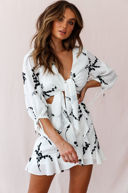 Stavroulla Tie-Front Three Quarter Sleeve Dress White