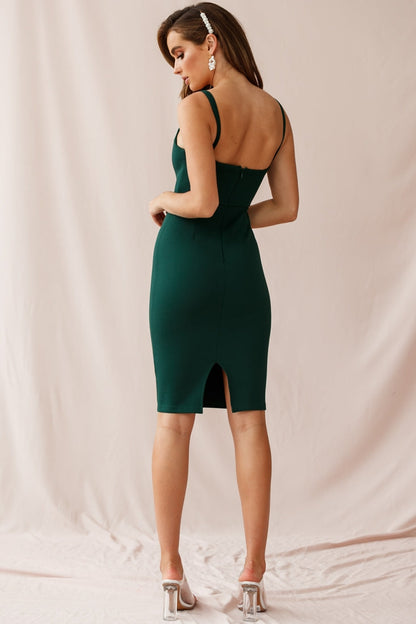 Georgia Square Neckline Midi Dress Forest Green