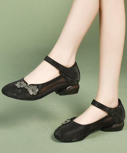 Green Satin Breathable Mesh Splicing Buckle Strap Sandals