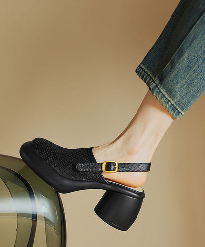 Black Hollow Out Splicing Buckle Strap Chunky Sandals