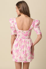 Maria Floral Melted Puff Sleeve Mini Dress