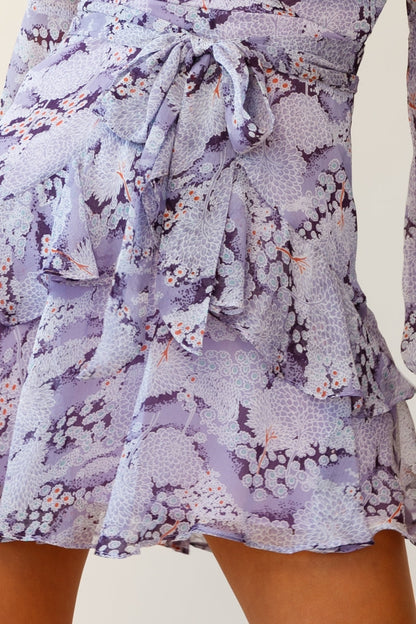 Kerry Layered Balloon Sleeve Dress Flower Pattern Lilac