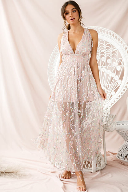 Tiara Sequin Maxi Dress Pink Champagne