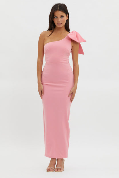 Tiffany One-Shoulder Bow Maxi Dress Pink