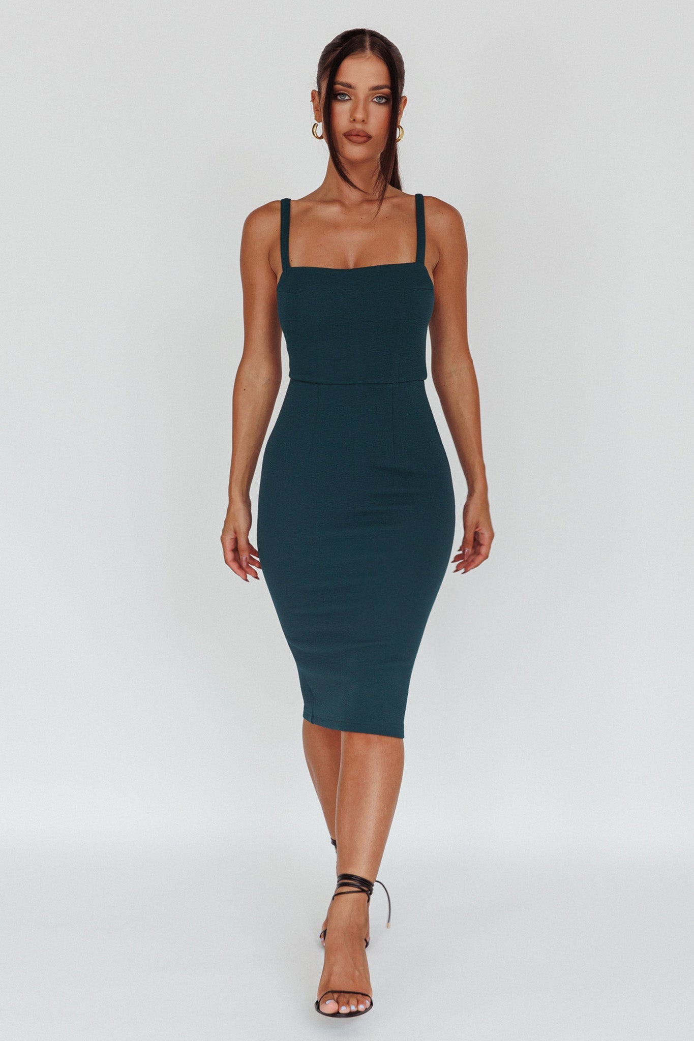 Georgia Square Neckline Midi Dress Forest Green