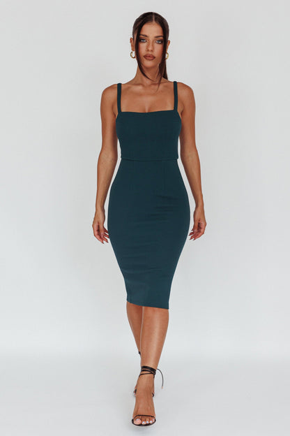 Georgia Square Neckline Midi Dress Forest Green