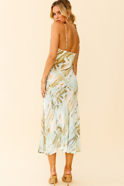 Well Versed Pleated Bust Front Split Dress Mint Multi