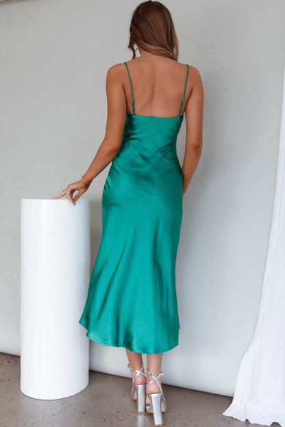 Well Versed Pleated Bust Front Split Dress Green