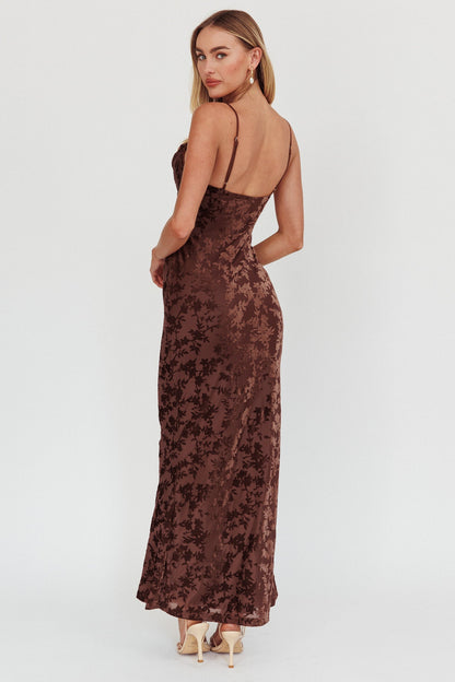 Well Versed Burnout Velvet Maxi Dress Chocolate