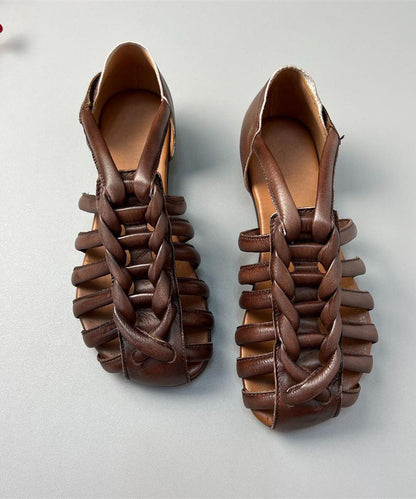 Handmade Retro Comfy Coffee Hollow Out Walking Sandals