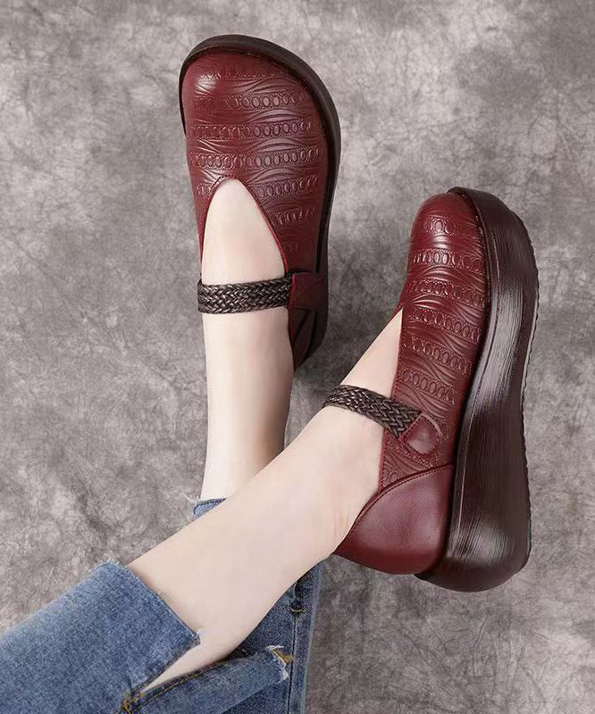 Handmade Mulberry Platform Cowhide Leather Lace Up Embossed Flat Shoes