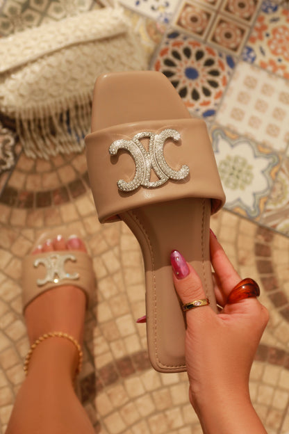 Ceci Flat Slip On Sandals - Nude