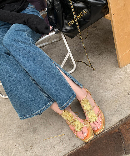 Gold Sandals High Heel Faux Leather Women Splicing Peep Toe