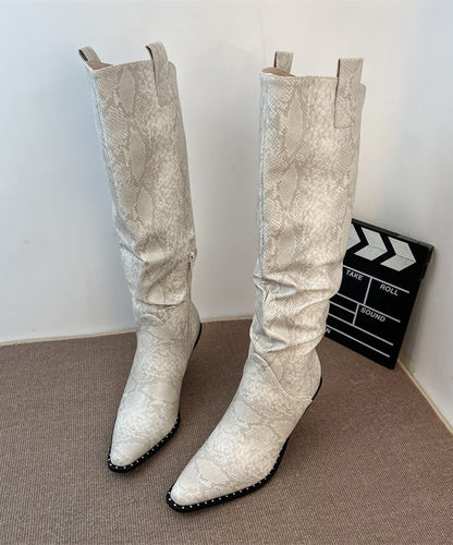 Fashion Splicing Chunky Boots Blue Faux Leather Pointed Toe