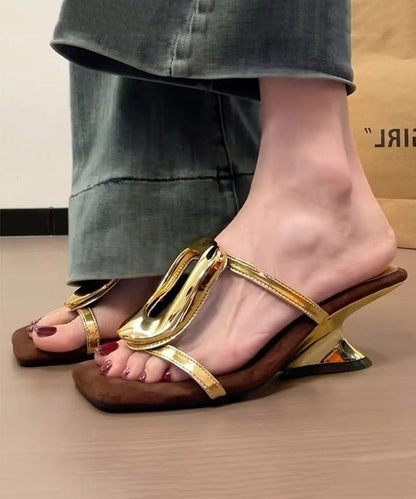 New French Style Gold Wedge Heel Slide Sandals
