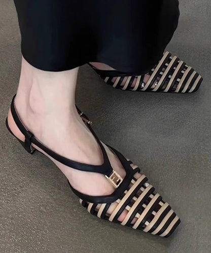 Boutique Black Hollow Out Splicing Kitten Sandals