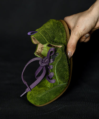 Green Suede Splicing Casual Flats Lace Up
