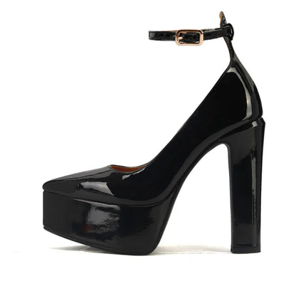 Ankle Strap Thick Heel Patent Platform Shoes