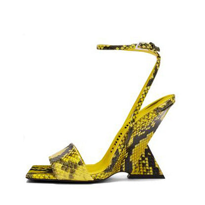 Open Square Toe Buckle High Heel Sandals