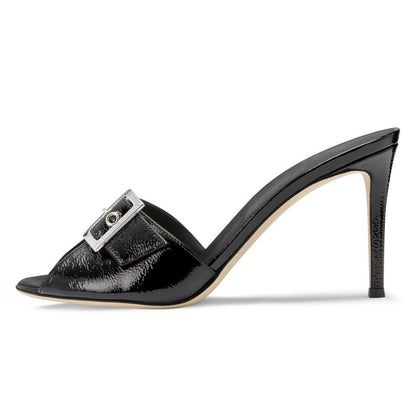 Open Toe Buckle Stiletto Mule Sandals