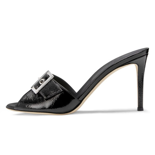 Open Toe Buckle Stiletto Mule Sandals