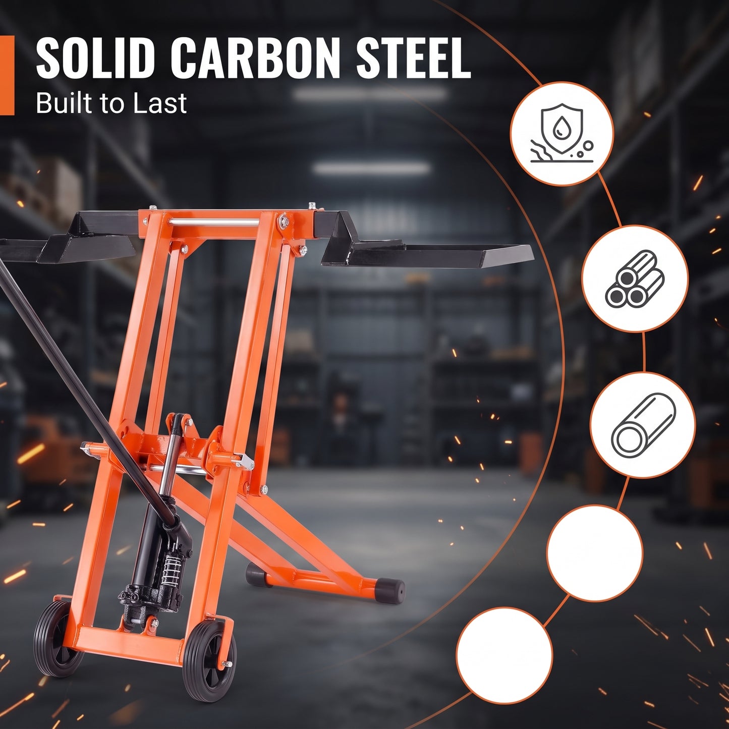 Lawn Mower Lift with Hydraulic Jack, 500 Lbs Weight Capacity, Solid Carbon Steel Lawn Mower Lift, Adjustable Movable Lawn Lifter for Riding Tractors and Zero Turn Lawn Mowers, Orange