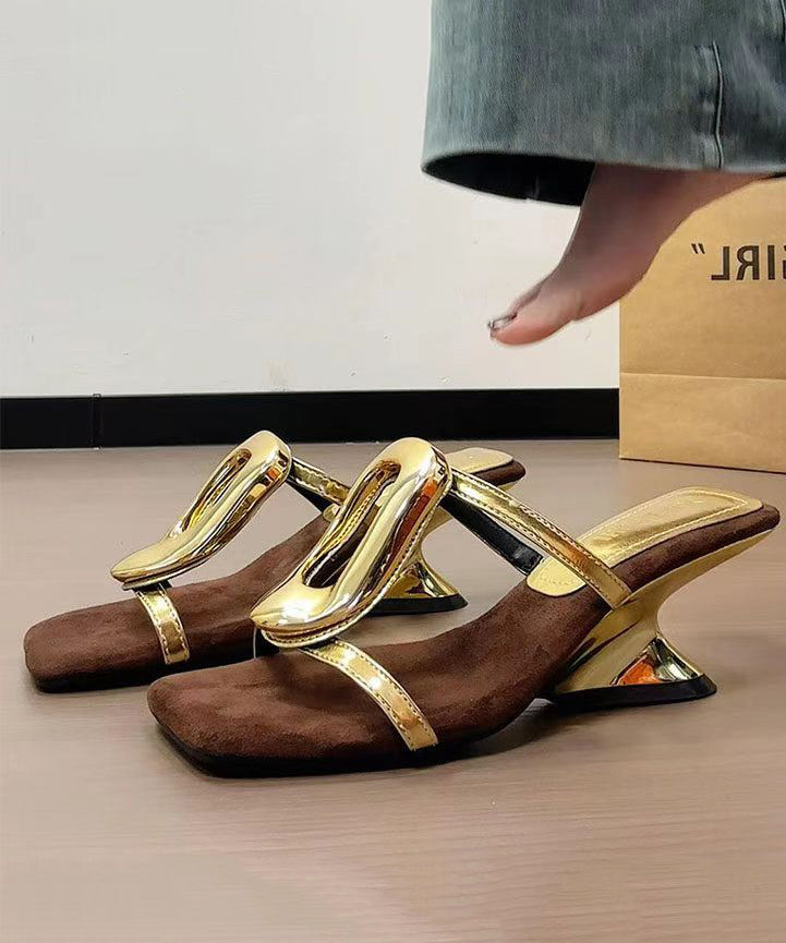 New French Style Gold Wedge Heel Slide Sandals