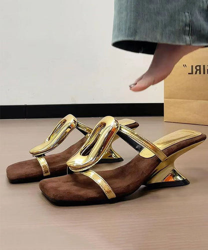 New French Style Gold Wedge Heel Slide Sandals
