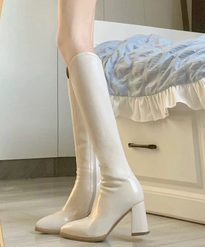 Beige Fashion Splicing Chunky Heel Boots Pointed Toe
