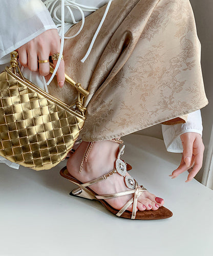Fashion Gold Pointed Toe Wedge Sandals Zircon Peep Toe
