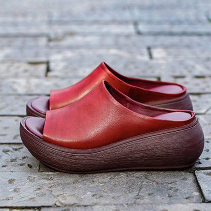 Cozy Leather Simple Handmade Platform Slippers