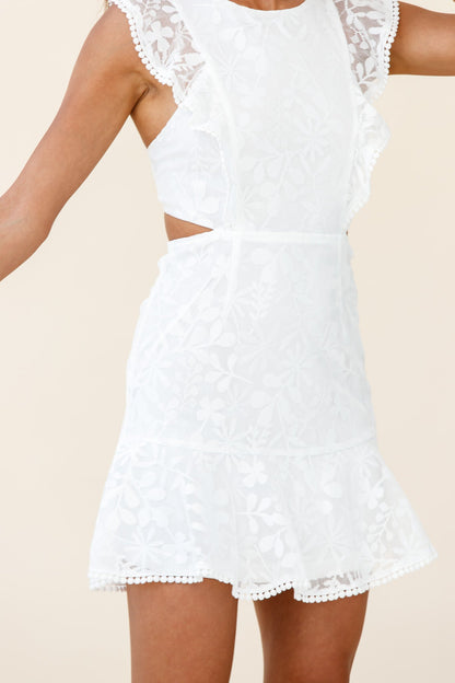 Jackie Pinafore Floral Mesh Dress White