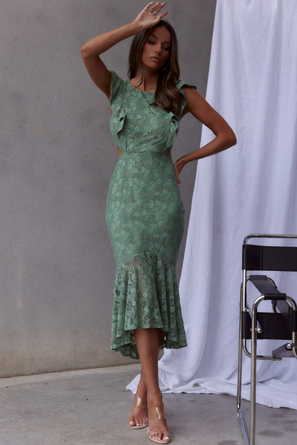 Jackie Pinafore Floral Lace Dress Avocado