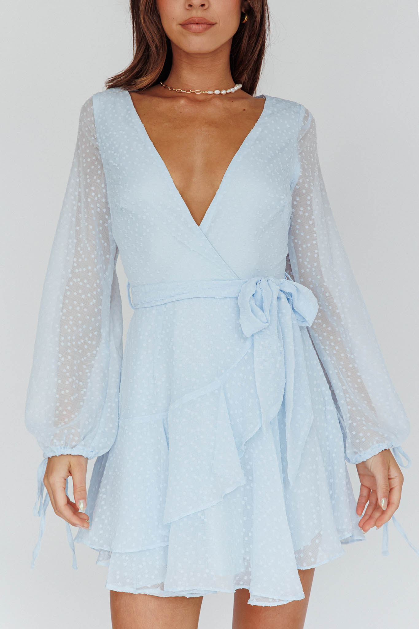 Sheri Hail Spot Chiffon Dress Blue