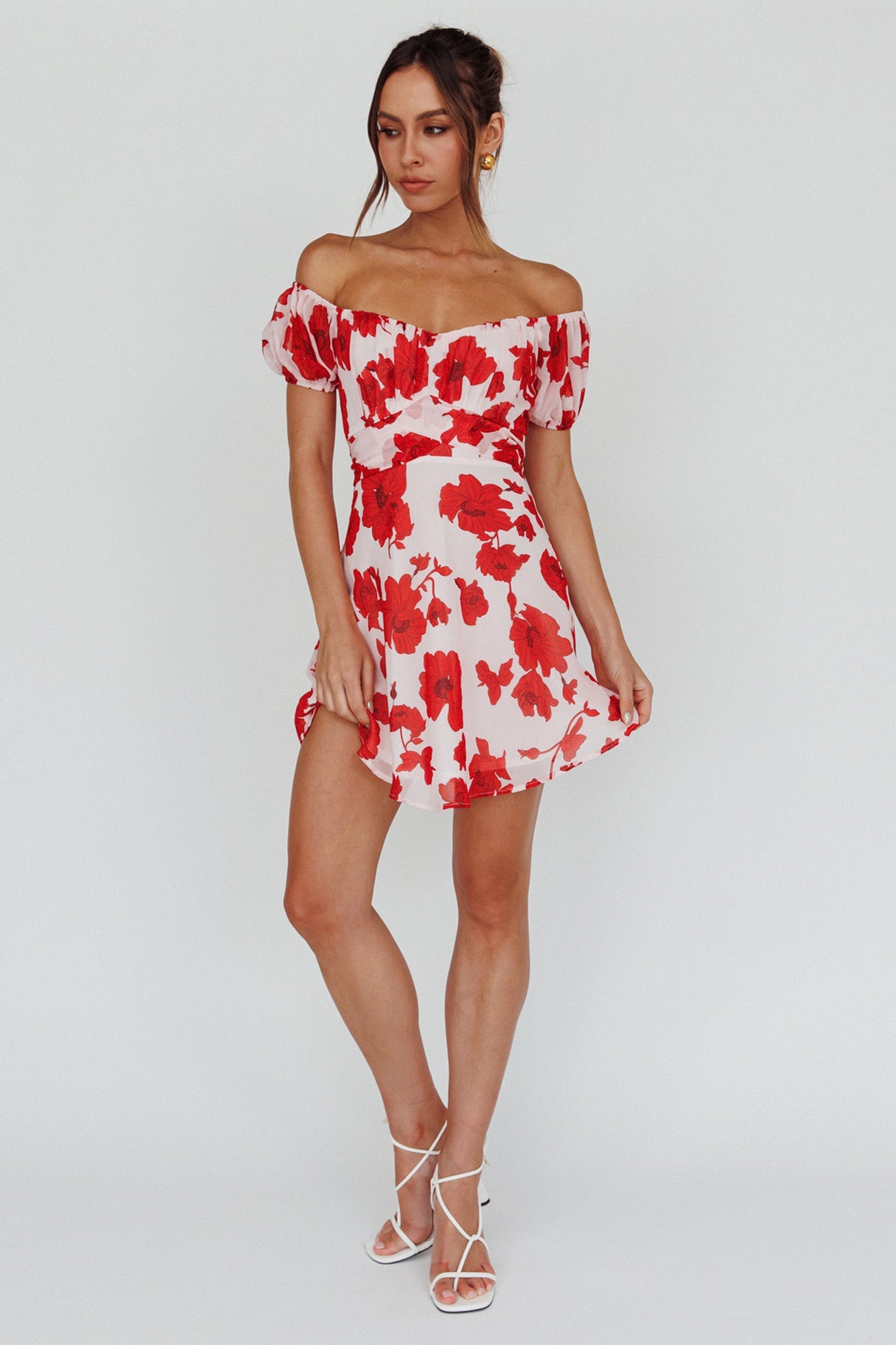 Linka Puff Sleeve Waist Tie Dress Floral Red