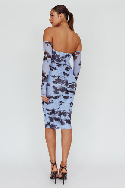 Cece Off-Shoulder Midi Dress Floral Blue