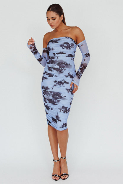 Cece Off-Shoulder Midi Dress Floral Blue