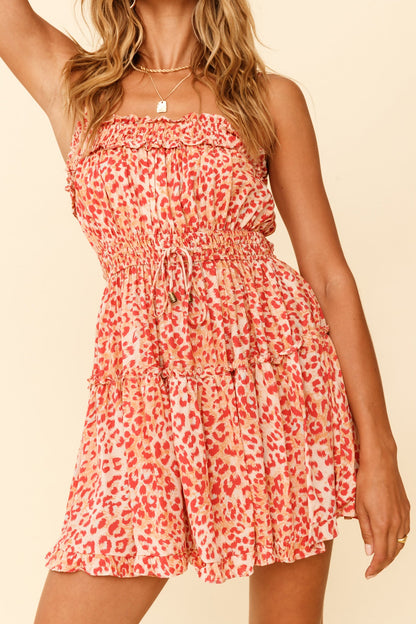 Weekend Escape Cami Strap Drawstring Dress Animal Print Orange